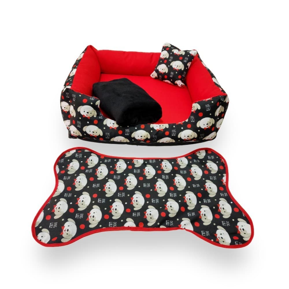 kit pet até 5kg cama cachorro pequeno caminha com zíper caminha P 50x50cm+manta e tapete