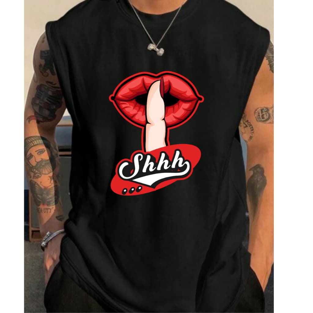 Camiseta Regata Sleeveless Shhh Cala Boca Masculina Top Larga Moda Masculina Algodão