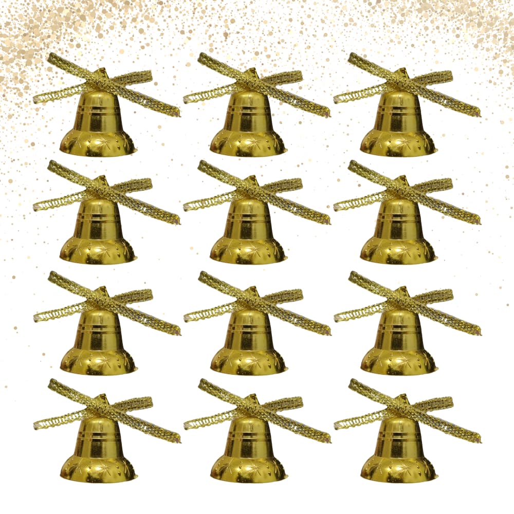 Kit Enfeite Natalino Luxo Sinos com Laço Decoração Natal - 2,5cm