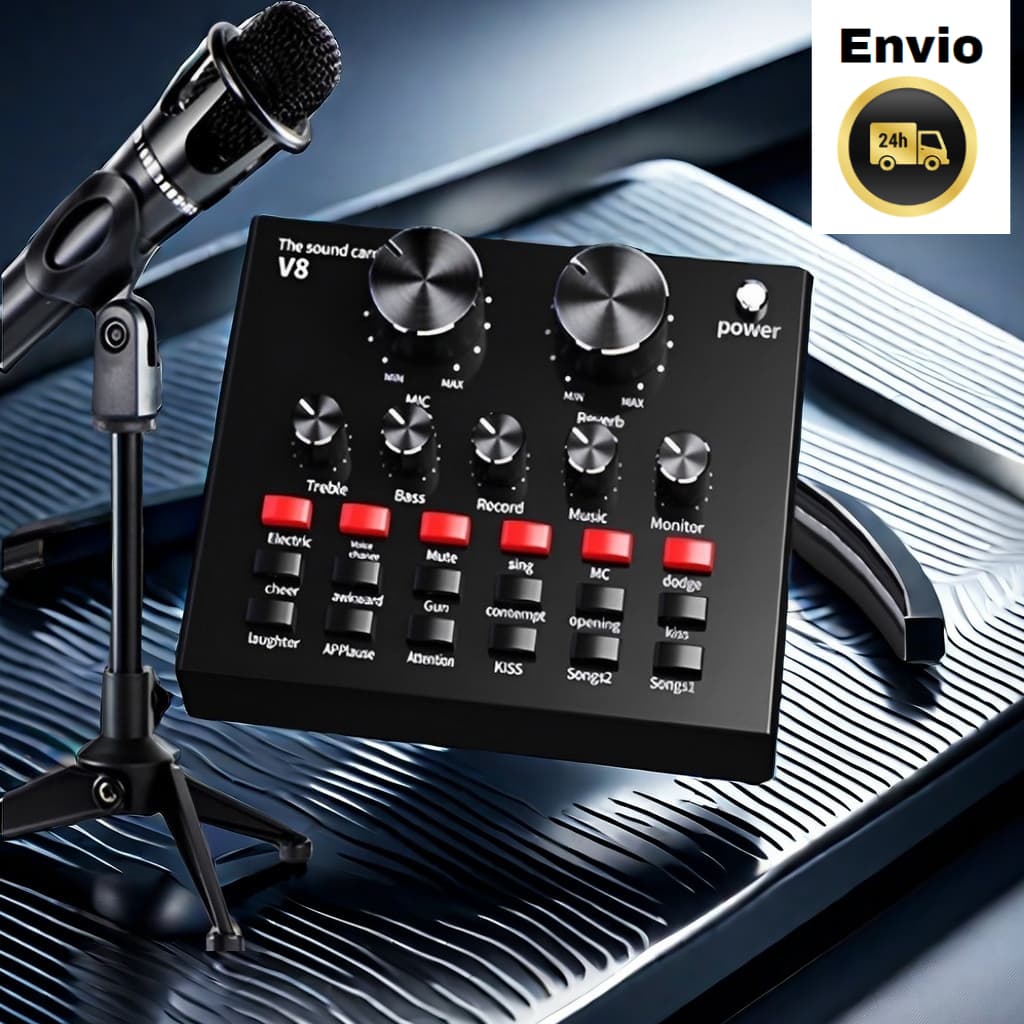 Kit microfone condensador placa de som V8 Soundcard Para Gravação Em Transmissão Ao Vivo
