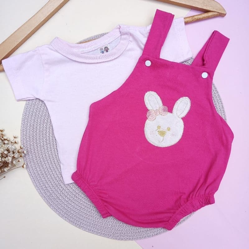 Macacão body bebê menina com blusa conjunto jardineira e blusa kit 2 peças