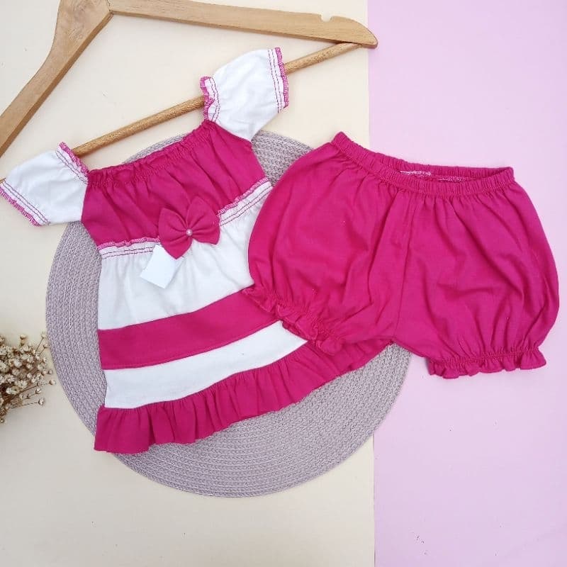 Vestido bebê e tapa fralda short kit 2 peças RN á 3 meses Roupa infantil menina