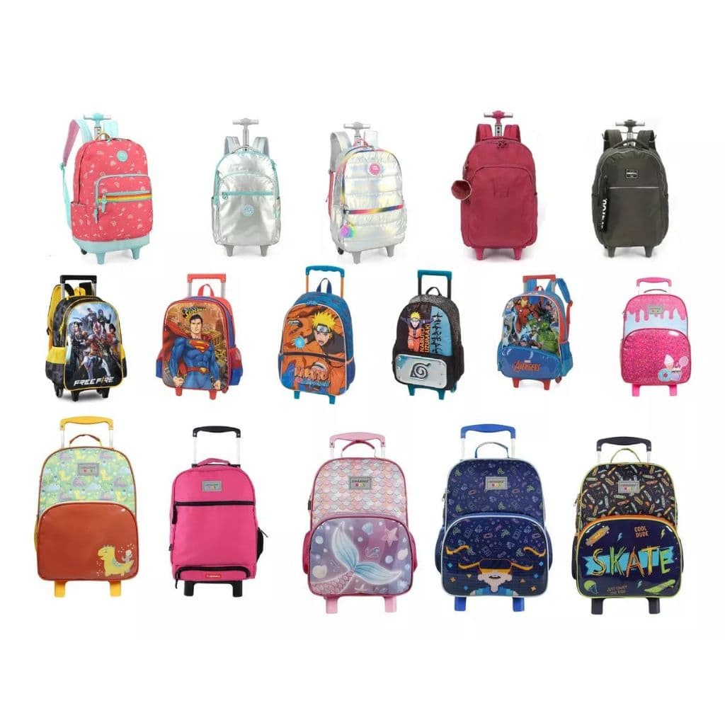 Mochila de Rodinha Original Licenciada Vários Personagens Promoção Black Friday Infantil Escolar