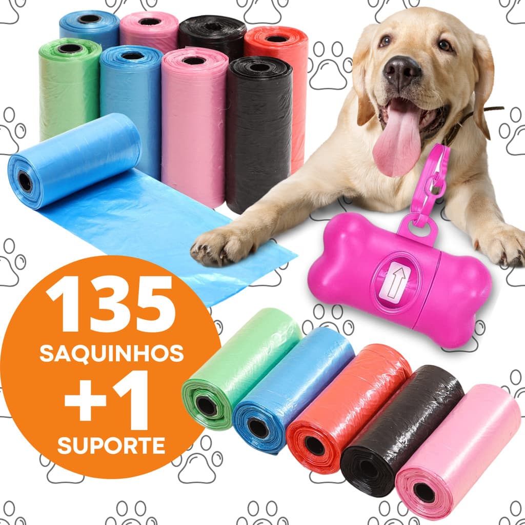 Kit Pet 09 Rolinhos Refil E 1 Suporte Cata Caca Coco Para Pet Saquinhos Higiênico