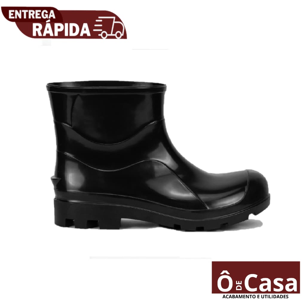 bota galocha preta pvc cano curto motoboy impermeável chuva motociclista segurança limpeza