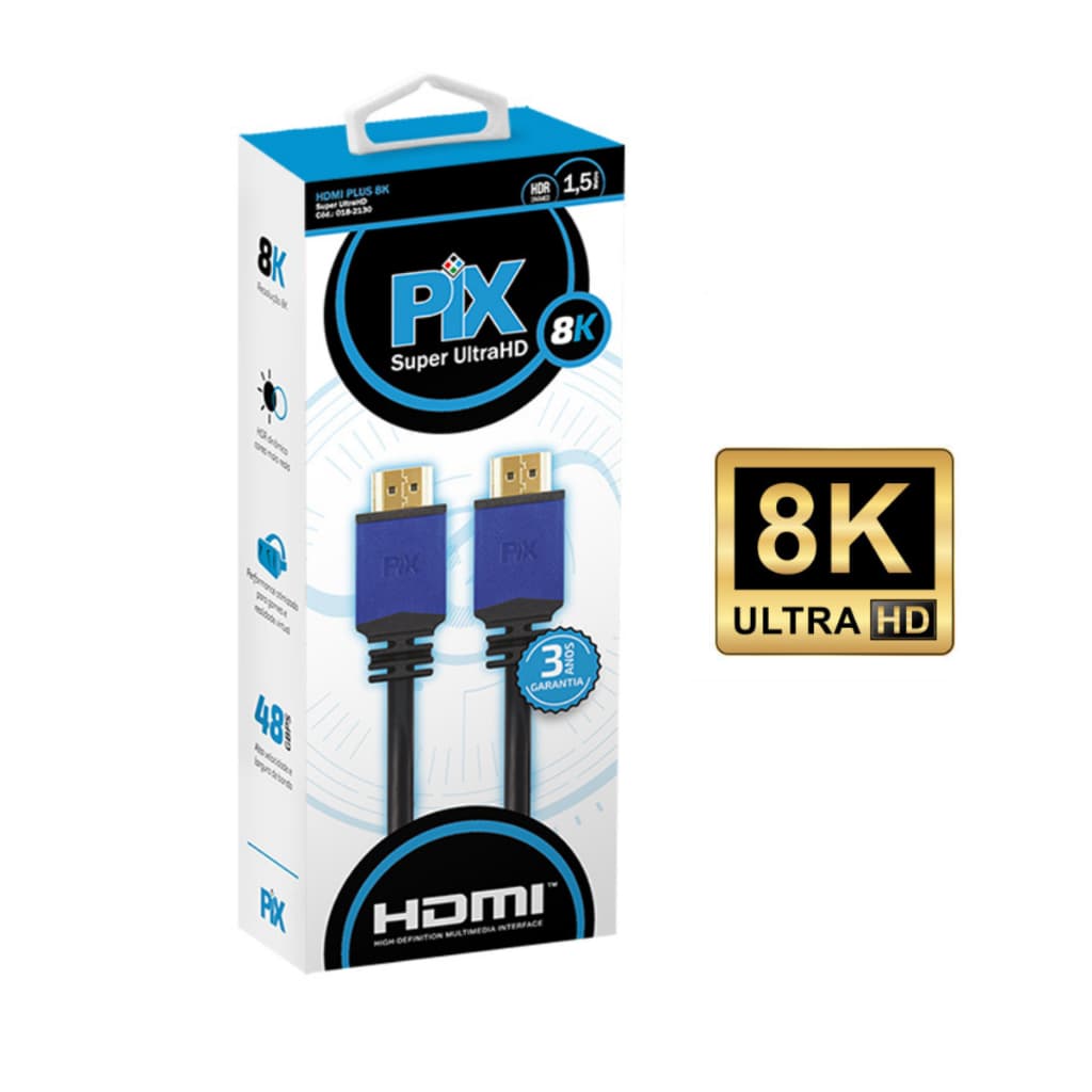 Cabo Hdmi Premium 8K 2.1 e 4K 2.0 PIX - 144hz 120hz 48g Gamer - Tv, Playstation 5, Xbox Series e PC