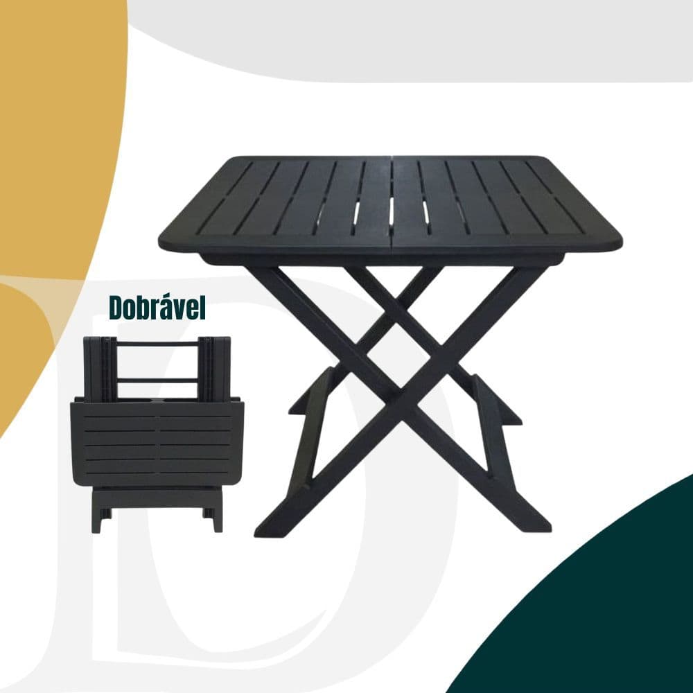 Mesa Dobrável Quadrada De Plástico Preta Multiuso Mesa de Bar Churrasqueira 80x72x70cm