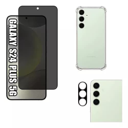 Kit Para Samsung S24 Plus Película Privacidade + Capa Capinha Anti Shock+Pelicula Camera 3D
