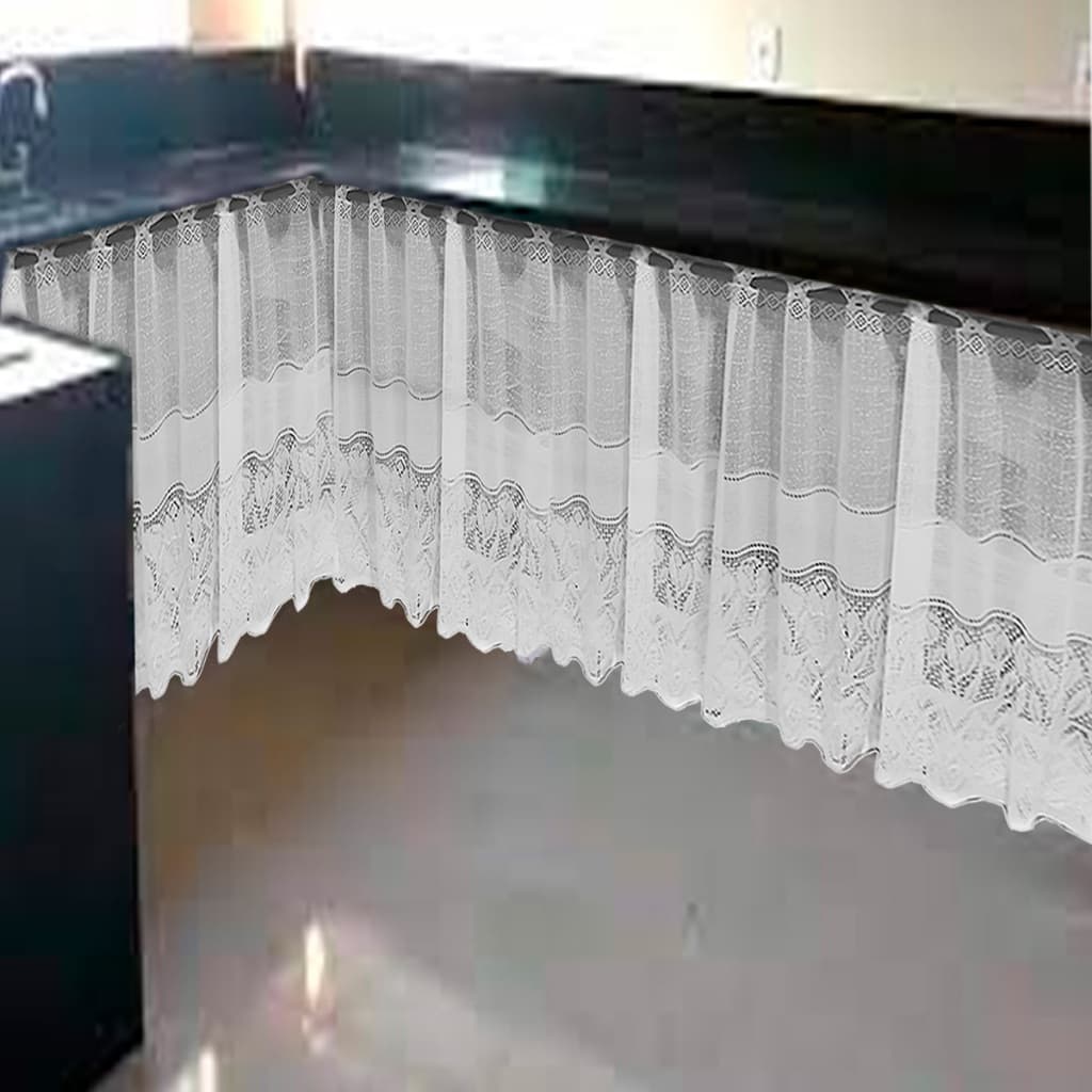 Cortina de Pia - Balcão de Cozinha Renda Branca folha - 0,80x1,50m Desenho Tulipas - Fácil de Instar