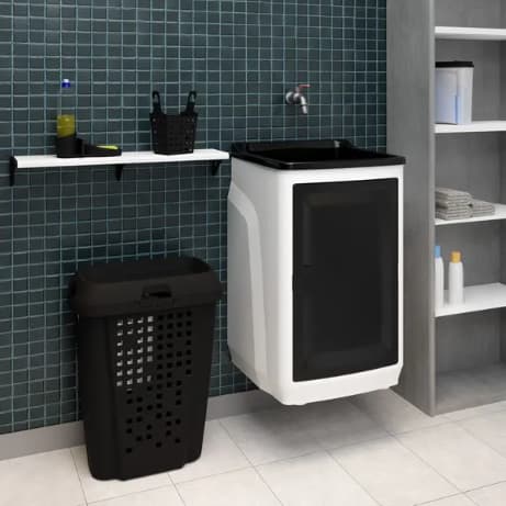 Tanque Gabinete Conjunto Completo 15 Litros Preto/Branco Com Sifão e Valvula - ASTRA -PR
