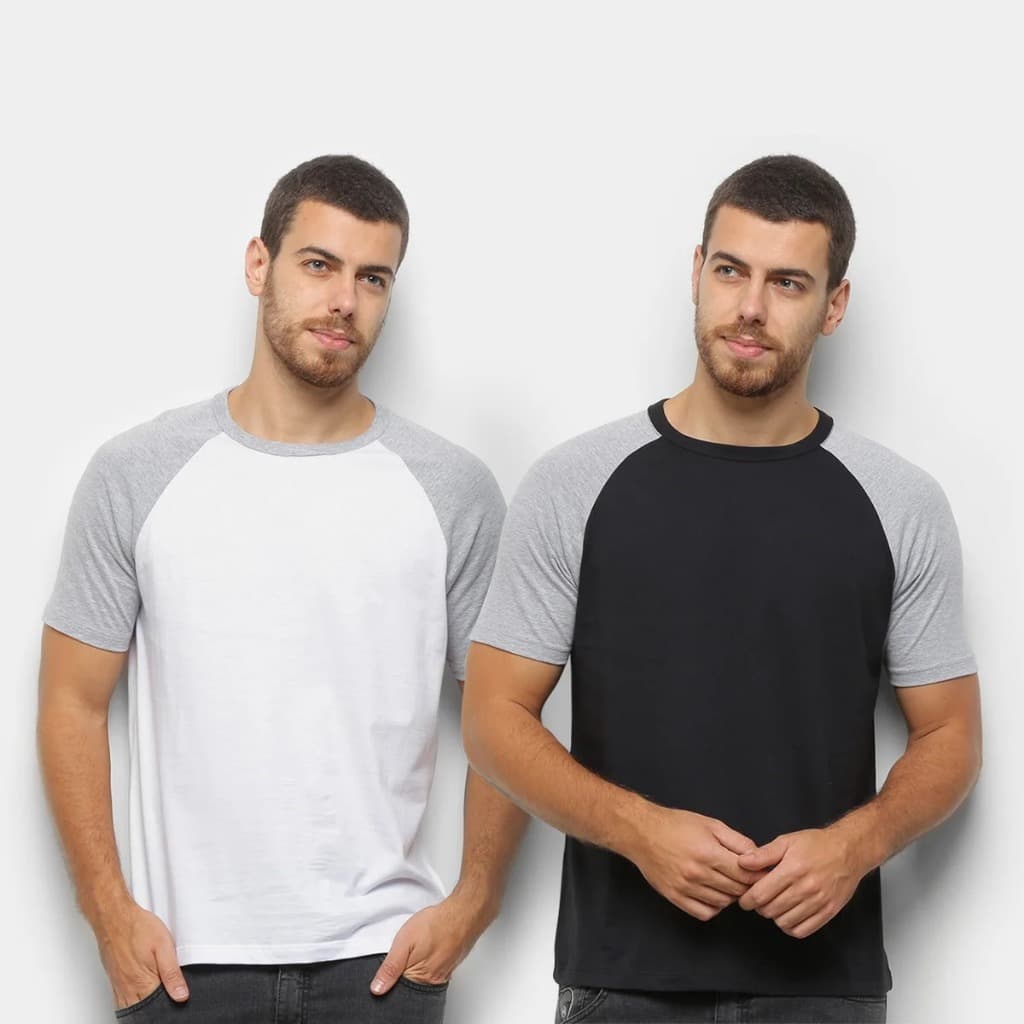 kit camiseta basica Masculina Raglan algodão - 2 unidades - varias cores e tamanhos