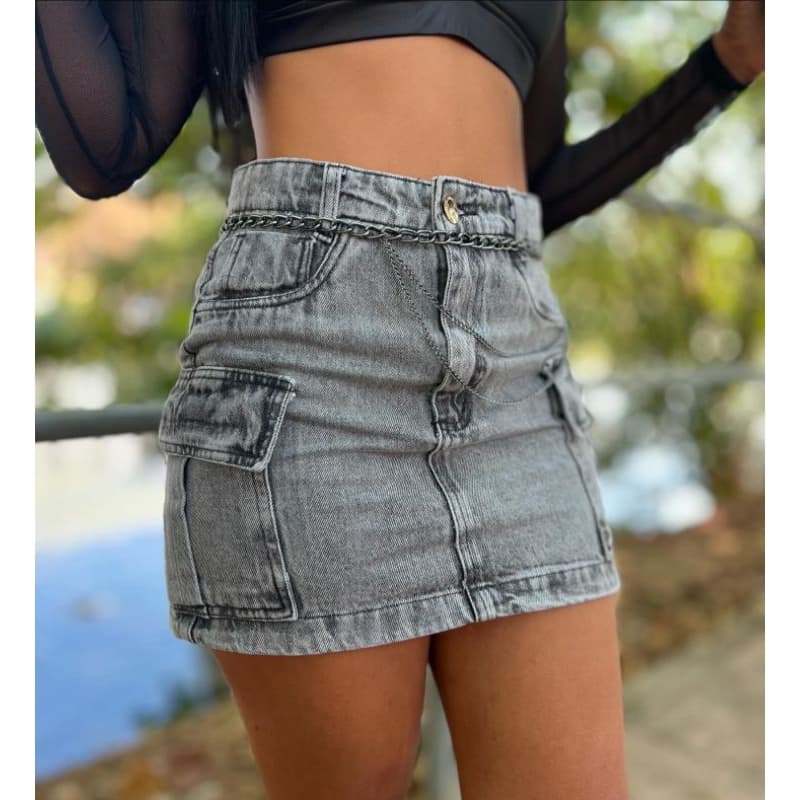 mini saia jeans cargo grafite feminina tendencia de alta qualidade empina bumbum
