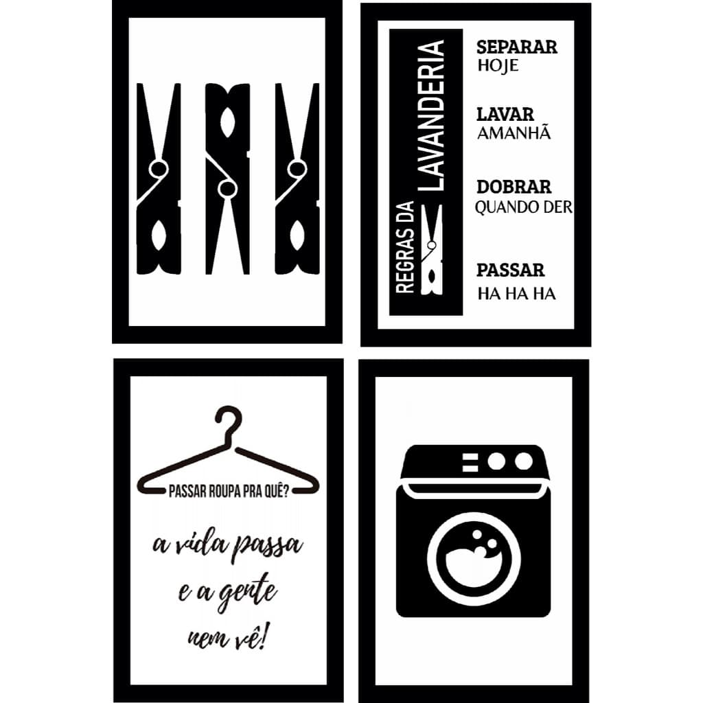 quadro decorativo lavanderia kit 4 peças