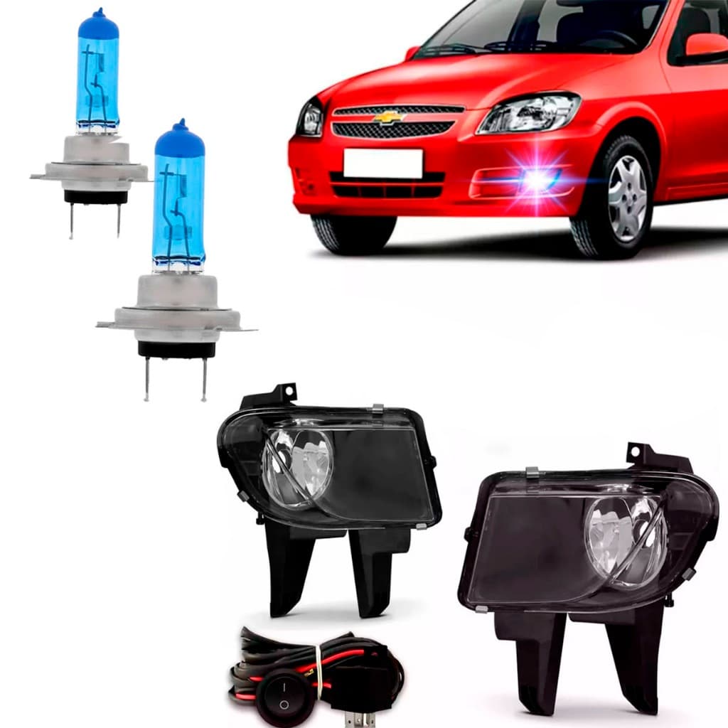 Kit Farol Milha Neblina Celta Prisma LS LT + Par Lâmpadas Super Brancas HB4 8500K Efeito Xênon