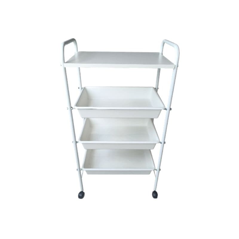 Carrinho Mesa Auxiliar Estética 1 Tampo 3 Bandejas Branco