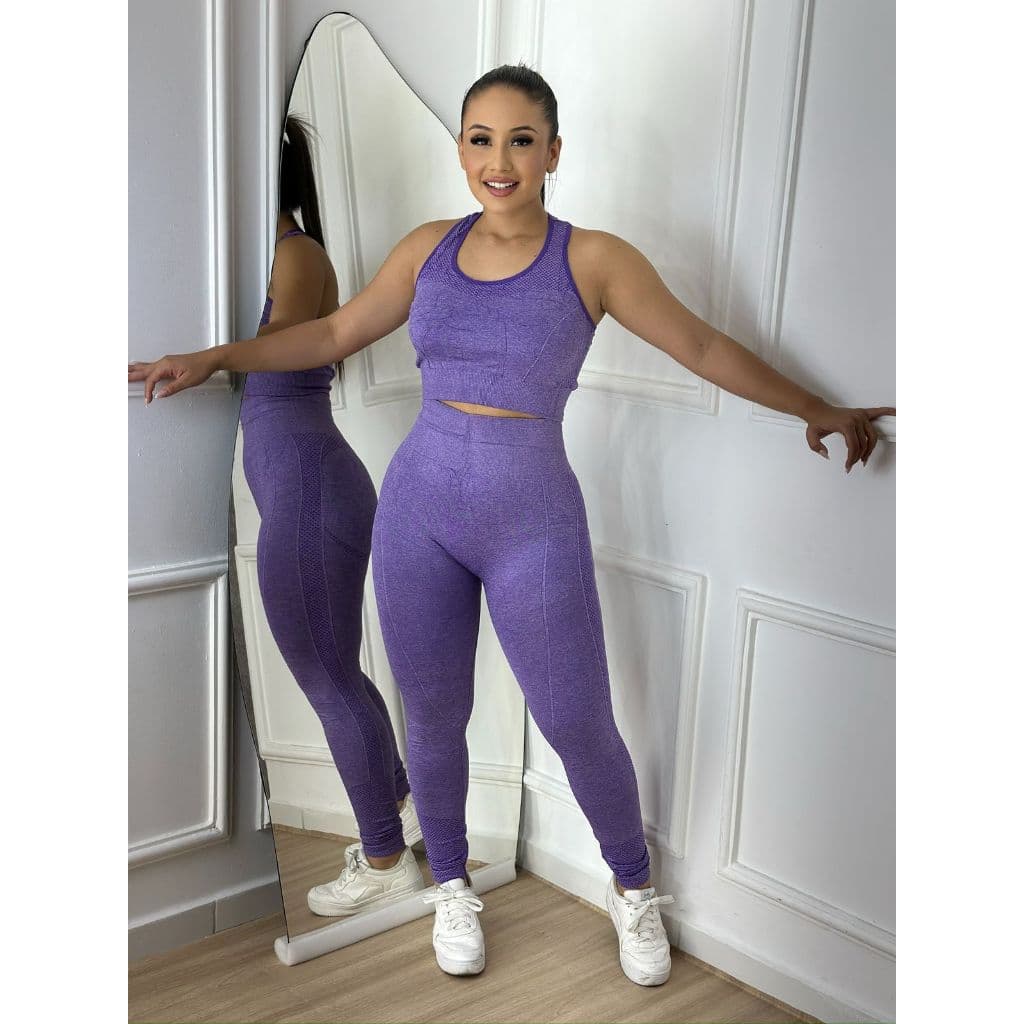 Conjunto Esportiva Importada Academia Feminina Cintura Alta Elástica Top + Calça Empina bumbum legging Academia