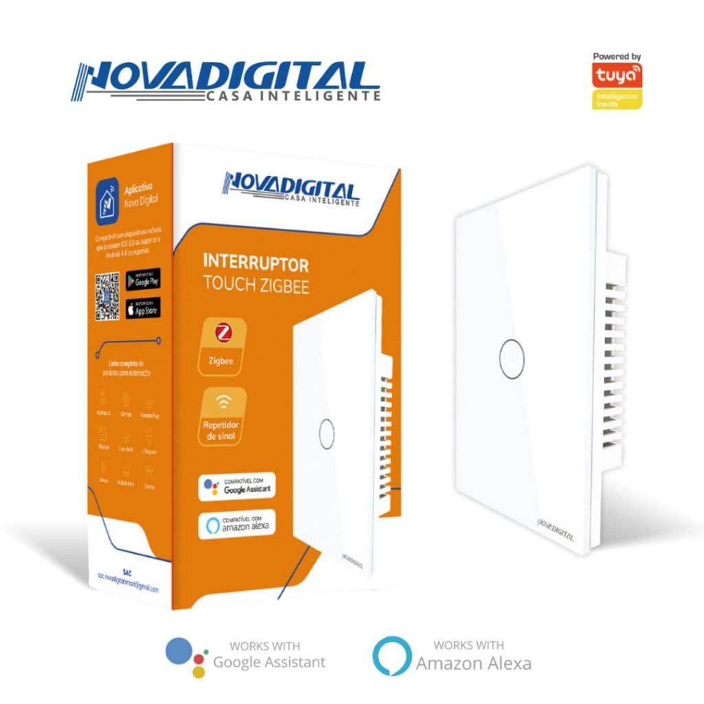 Interruptor Inteligente Touch Zigbee 1 Botão Branco Nova Digital - 4x2