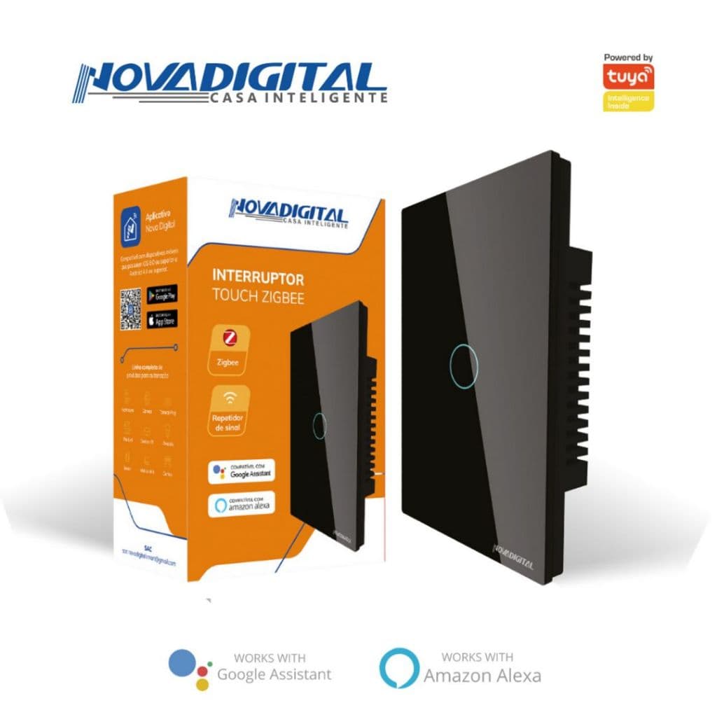 Interruptor Inteligente Touch Zigbee 1 Botão Preto Nova Digital - 4x2