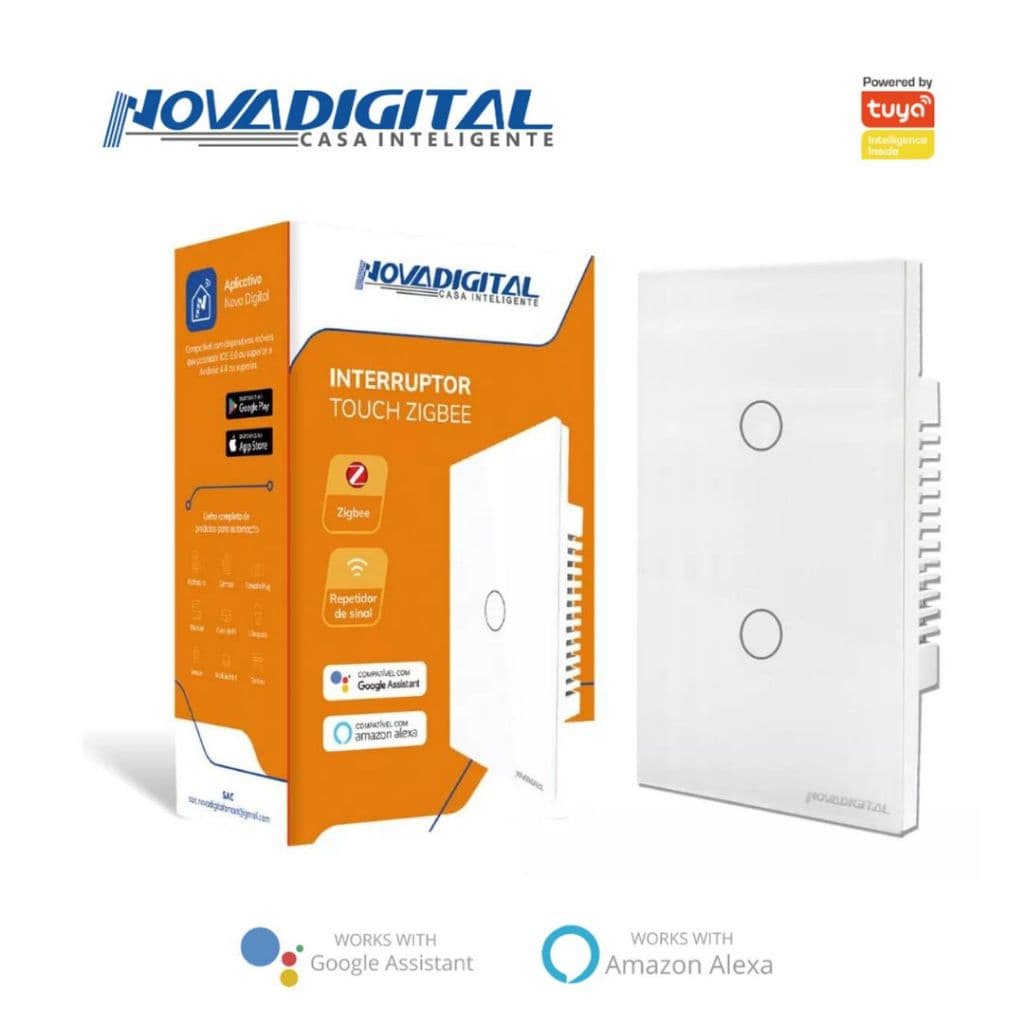 Interruptor Inteligente Touch Zigbee 2 Botões Branco Nova Digital - 4x2