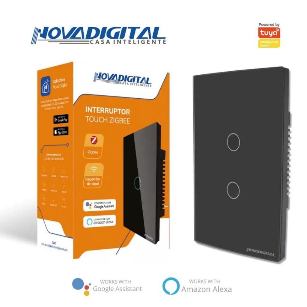 Interruptor Inteligente Touch Zigbee 2 Botões Preto Nova Digital - 4x2