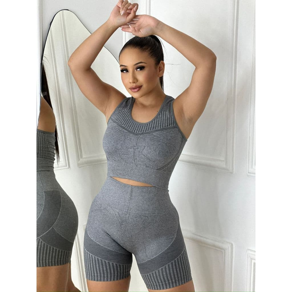 Conjunto Esportiva Importada Academia Feminina Cintura Alta Elástica Top + Calça Empina bumbum legging Academia