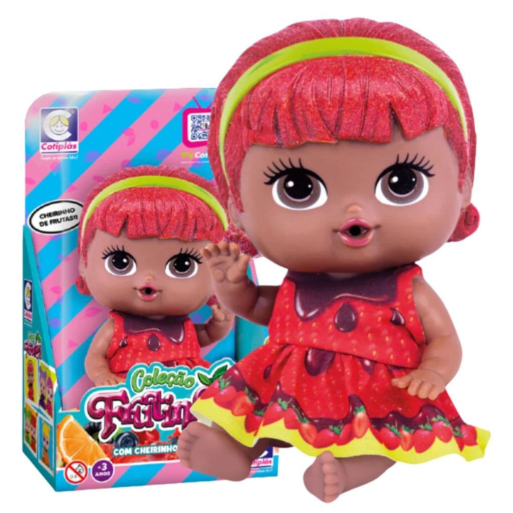Boneca Coleção Frutinhas com Cheirinho de Morango com Chocolate Brinquedo Menina Bebe Cotiplás