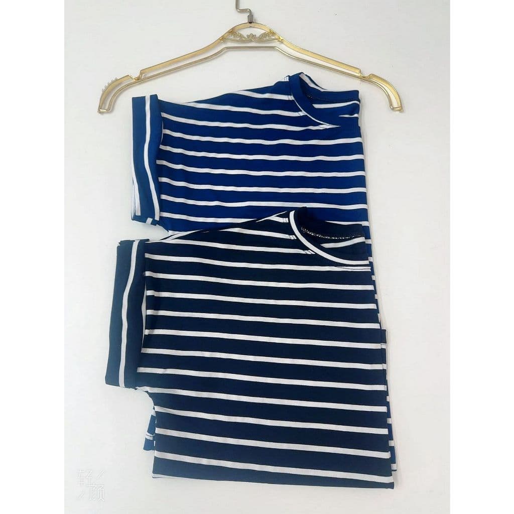 T-Shirt Blusa Basica com Listras elastico