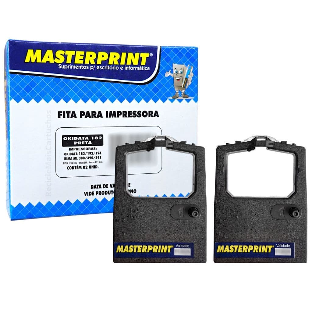 02 Fitas Nylon P/ Okidata ML 172 182 183 190 192 193 194 320 390 420 Preta Caixa C/2 Masterprint