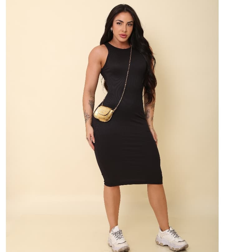 Vestido Regata Midi Tubinho Feminino Colado ref.201