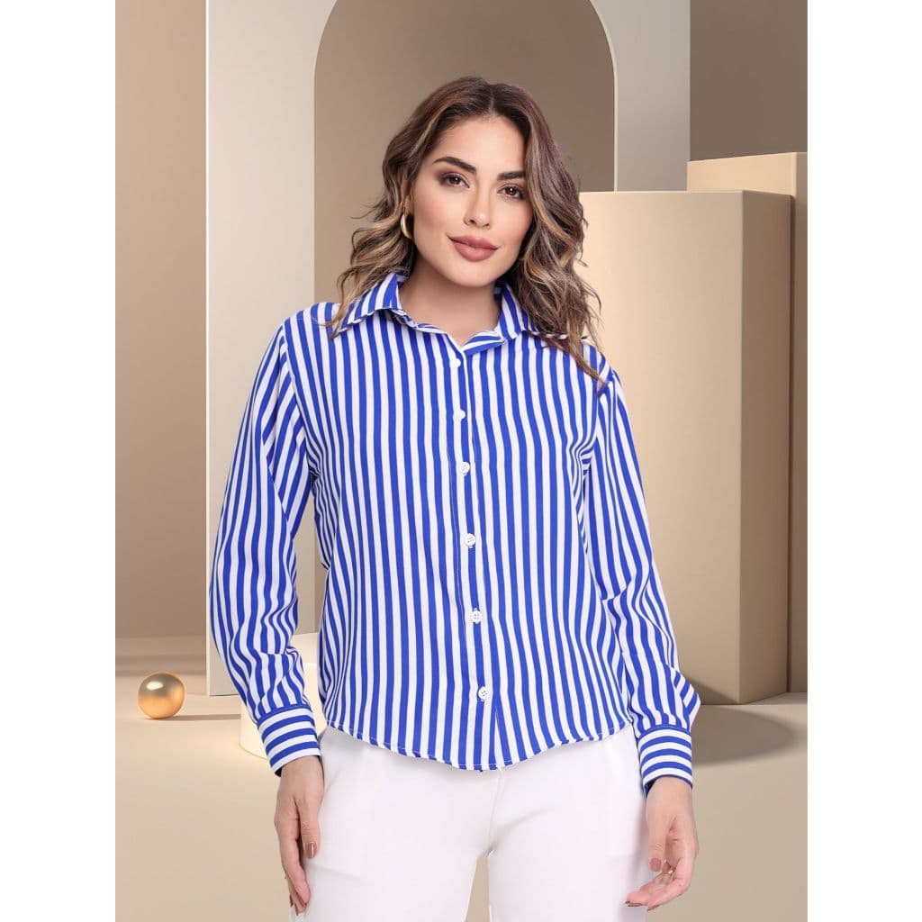 Camisa Feminina Social Listrada Manga Longa 2025