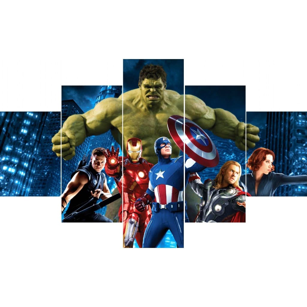quadro decorativo vingadores marvel mosaico 5 peças