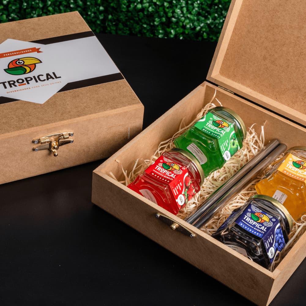[CAIXA BOX] Kit com 4 Tropical Bubbles + 2 Canudos Inox 12mm (Sabores Diferentes)