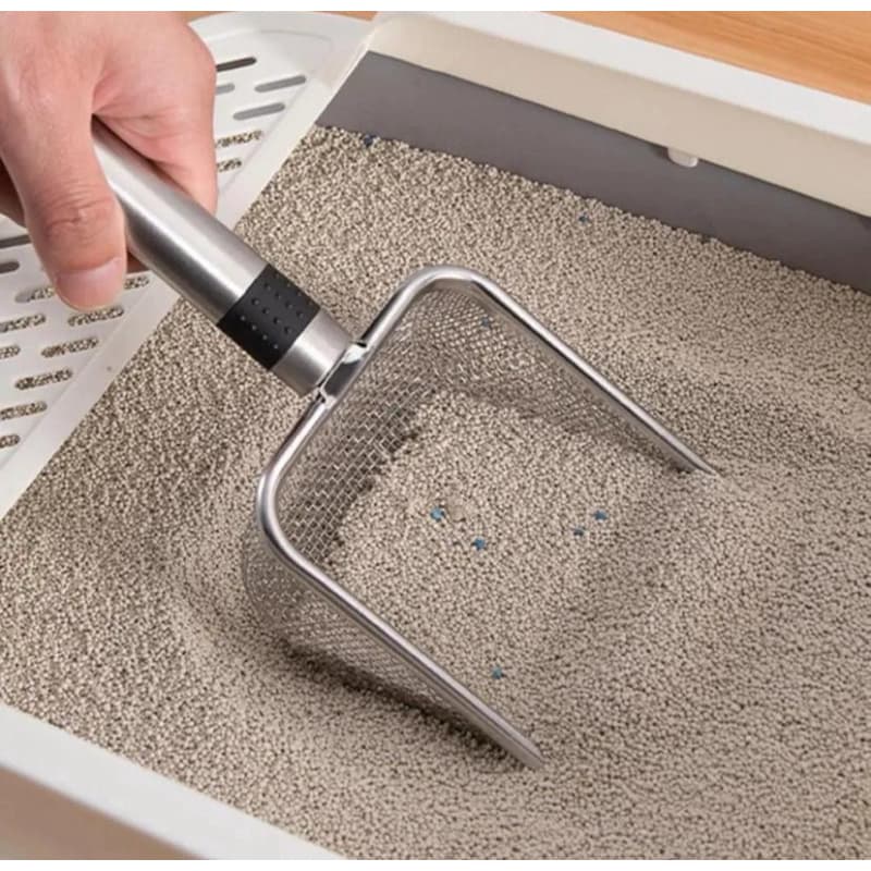 Pá Peneira de Areia Coletora Higiênica Pet Gato Cachorro Lagarto Aço Inox - Caixa de Areia