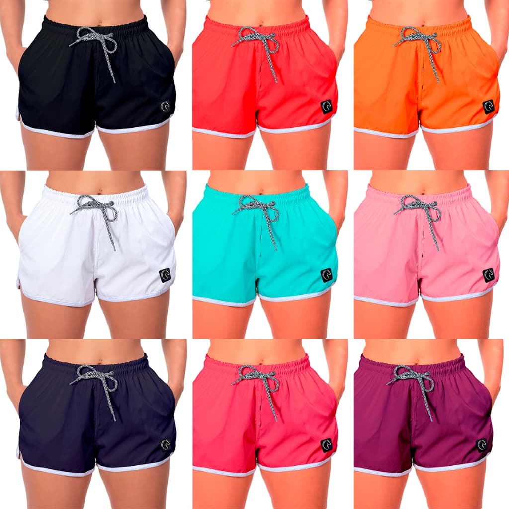 Shorts Feminino Tactel Básico Ajustável Com Elástico Moda Praia Casual Treino Academia Várias Cores