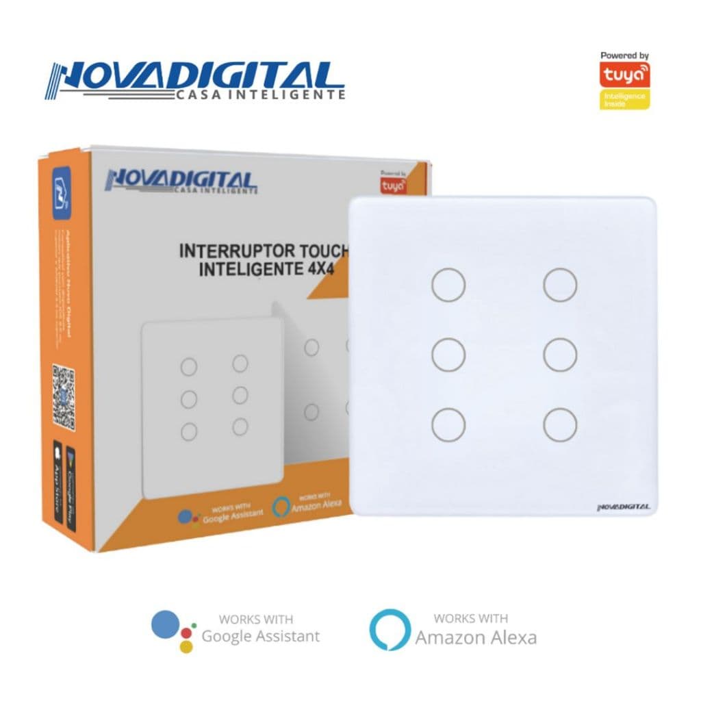 Interruptor Inteligente Touch Zigbee 6 Botões Branco Nova Digital - 4x4