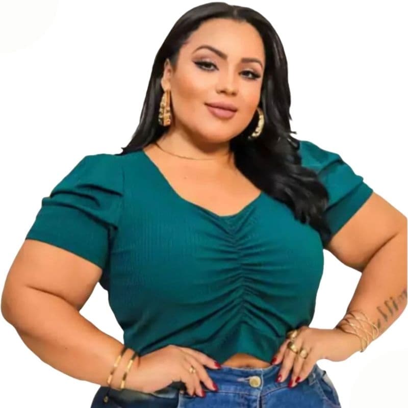 Blusa Feminina Cropped Plus Size Tamanho Único 48 ao 52 – Suplex Canelado, Confortável e Estilosa