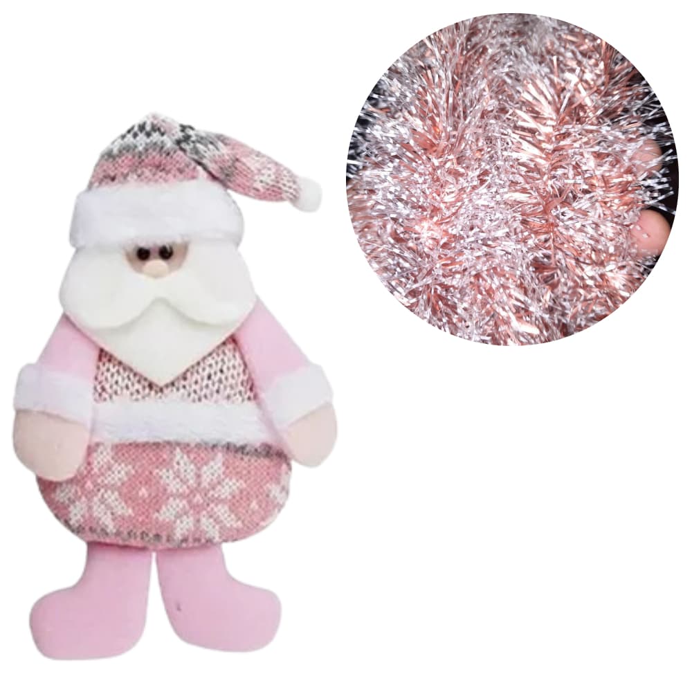 kit pendente 23cm + festão rose duo Fam Cherry Enfeite Noel/Boneco Luxo rosa natal