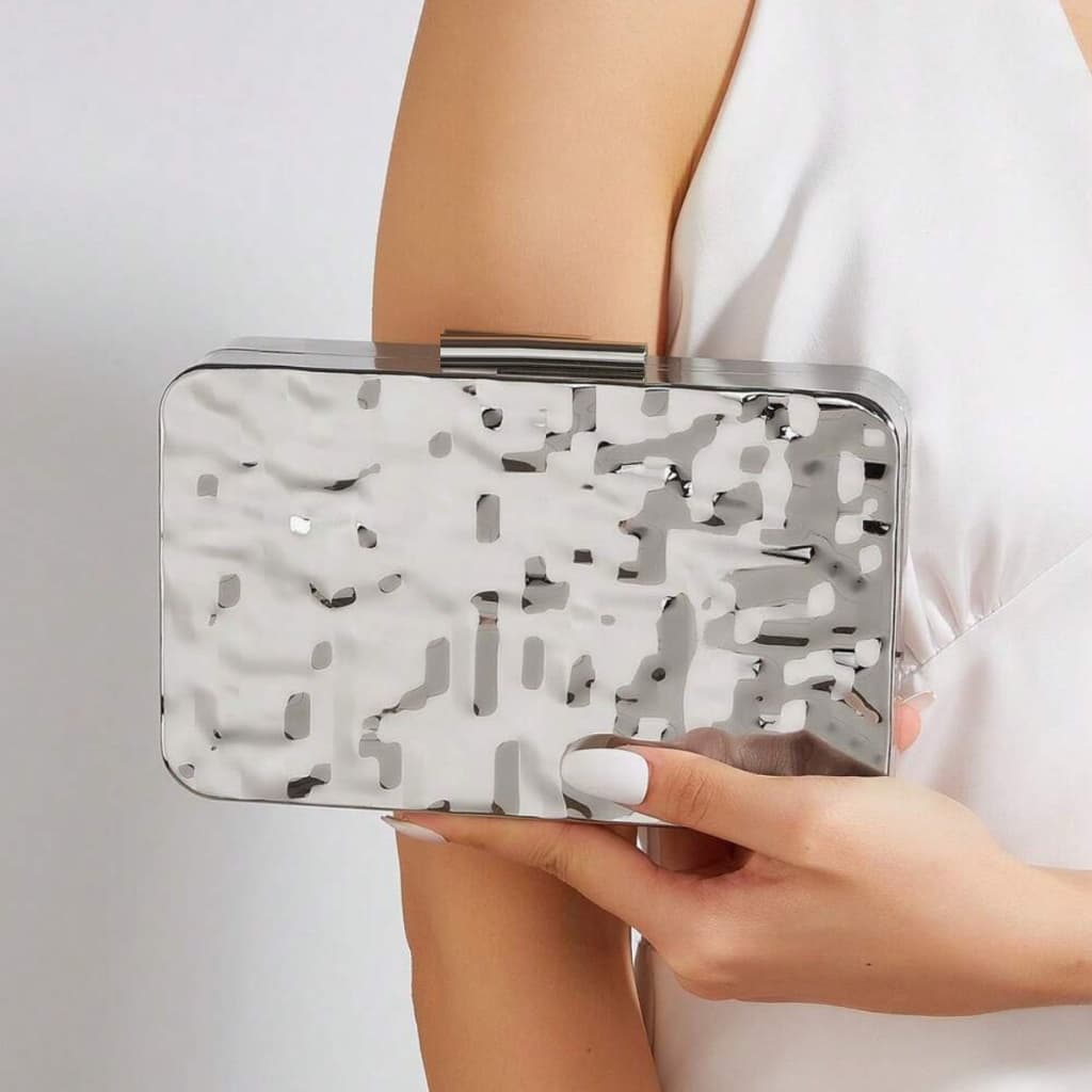 Bolsa Clutch De Festa Casamento Festa Metal Alça Corrente Carteira Prata Prateada Dourada