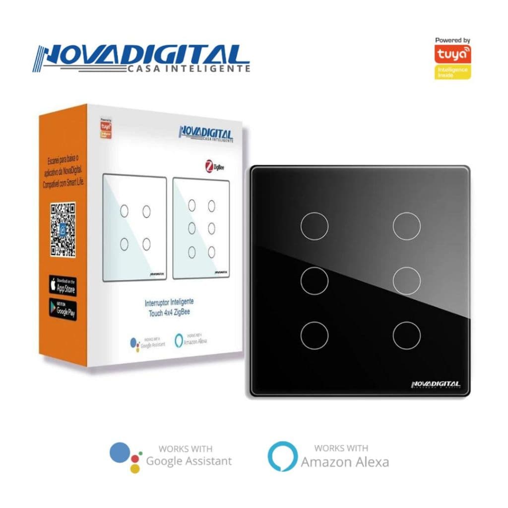 Interruptor Inteligente Touch Zigbee 6 Botões Preto Nova Digital - 4x4