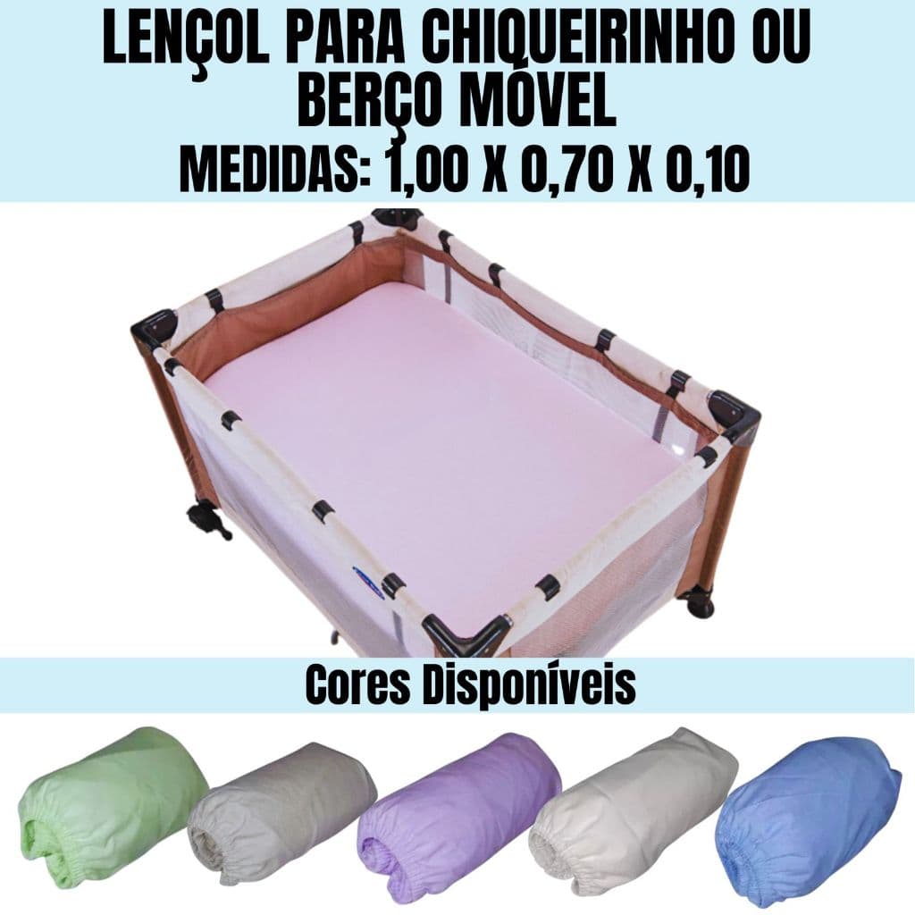 Lençol avulso para chiqueirinho com elástico 100% algodão 200 fios