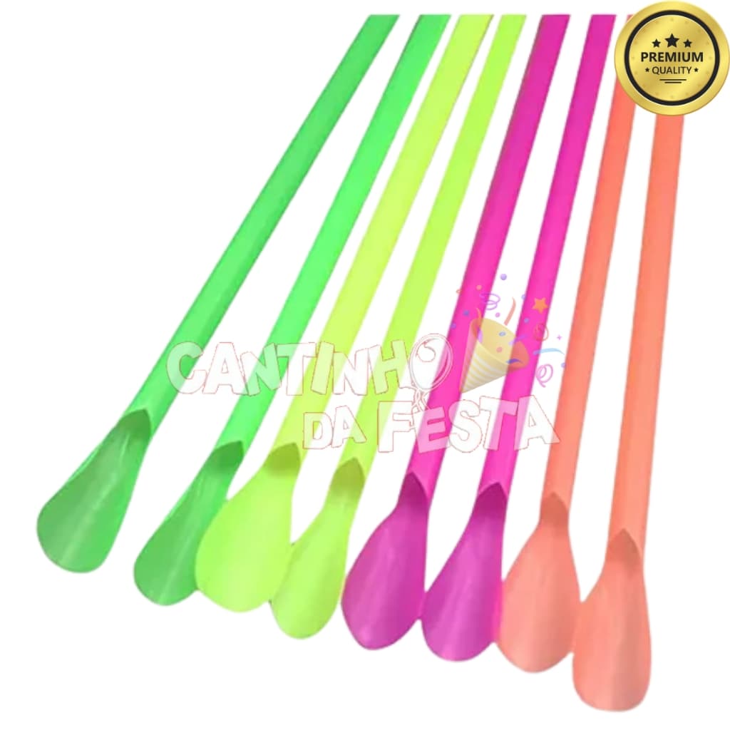 Canudos Neon Coloridos com Colher Mexedor - 100 Unidades para Festas e Aniversários Incríveis!