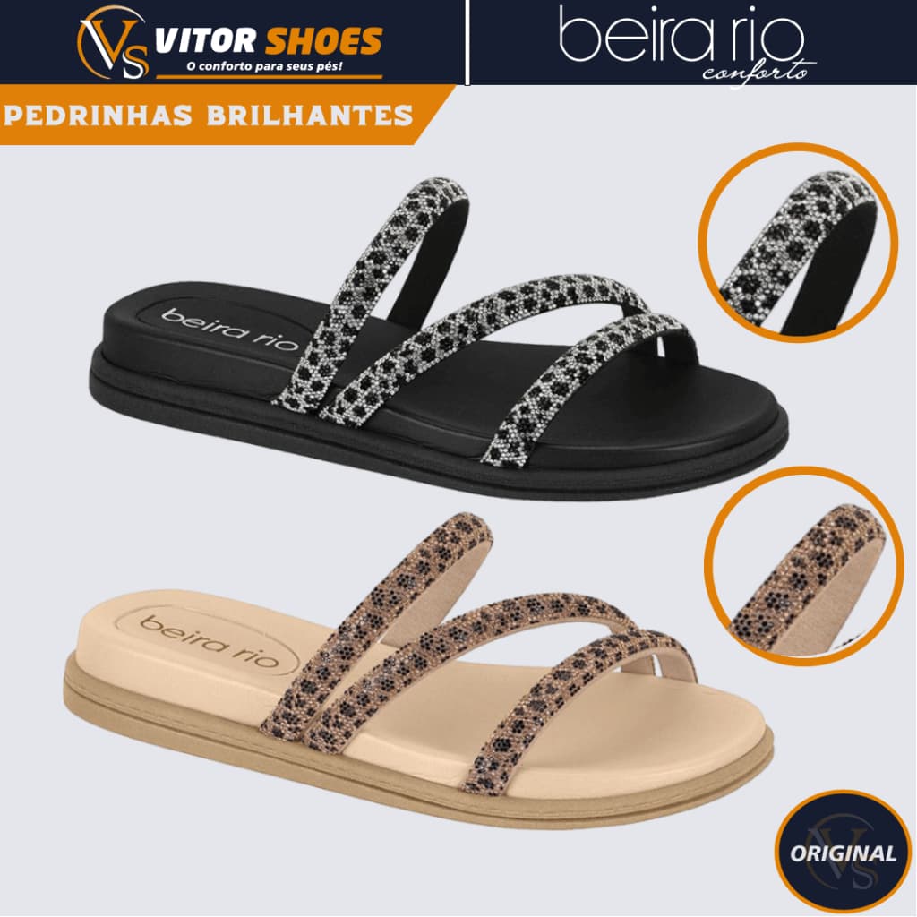 Sandália Papete Feminina Beira Rio Strass 3 Tiras | Beira Rio Original