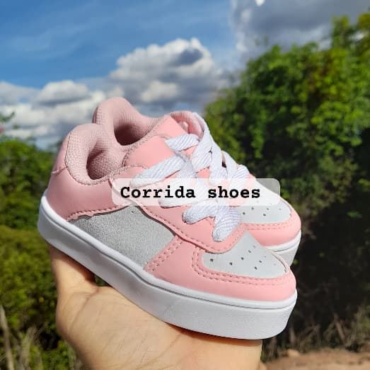 Tênis sapato branco rosa infantil menina bebê