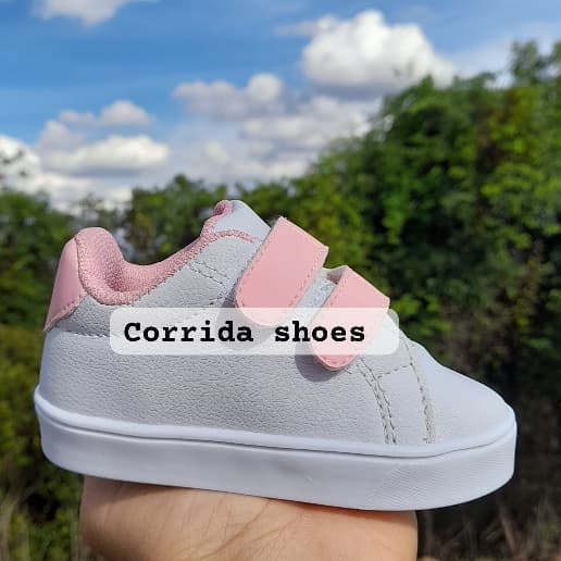 Tênis calce fácil sapato branco rosa infantil menina bebê
