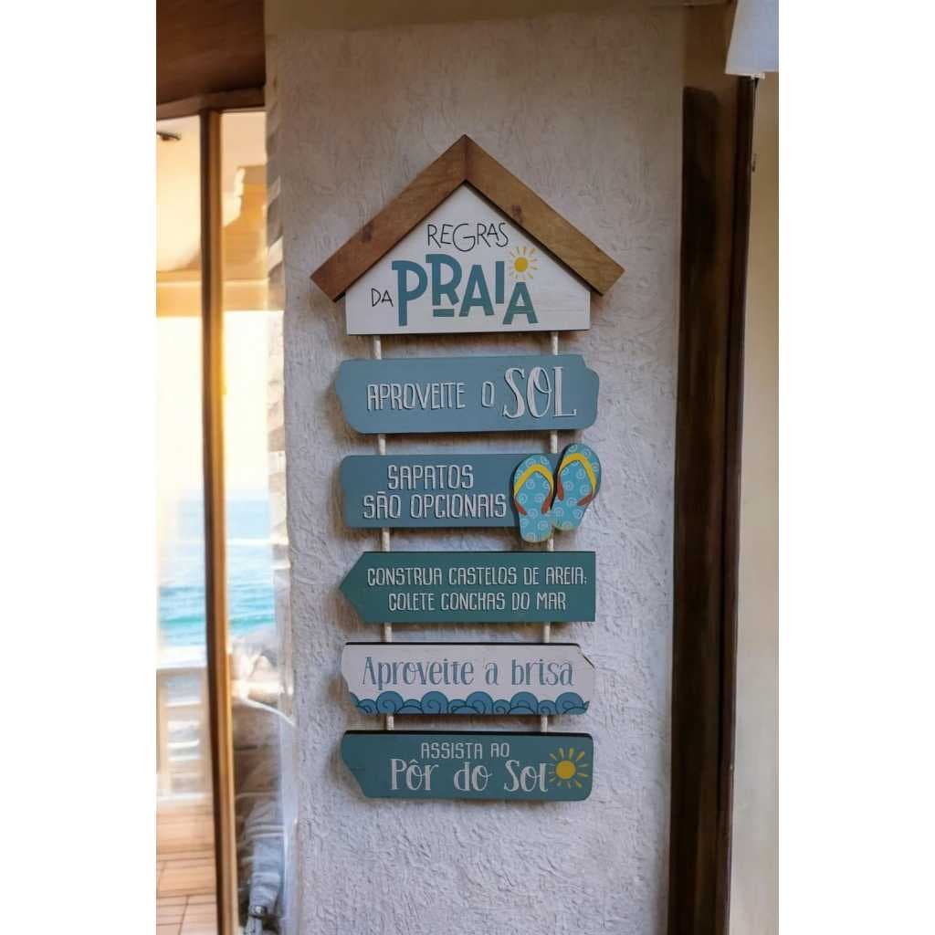 Placa Decorativa Regras Casa Da Praia Aproveite Sol Verão Brisa Enfeite Decoração