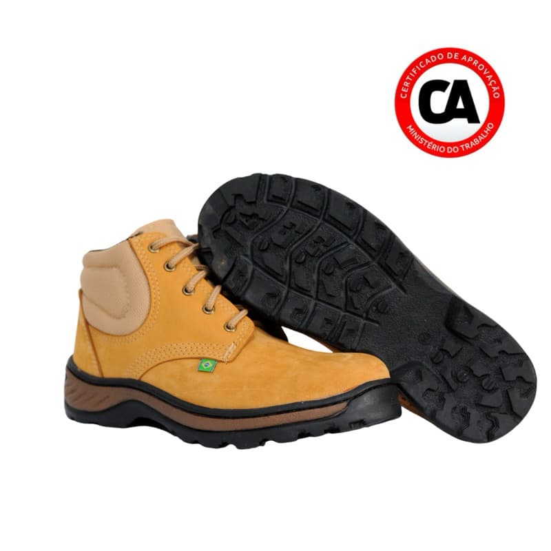 Bota Coturno Botina De Segurança Com C.A Couro Trabalho Nobuck Castor