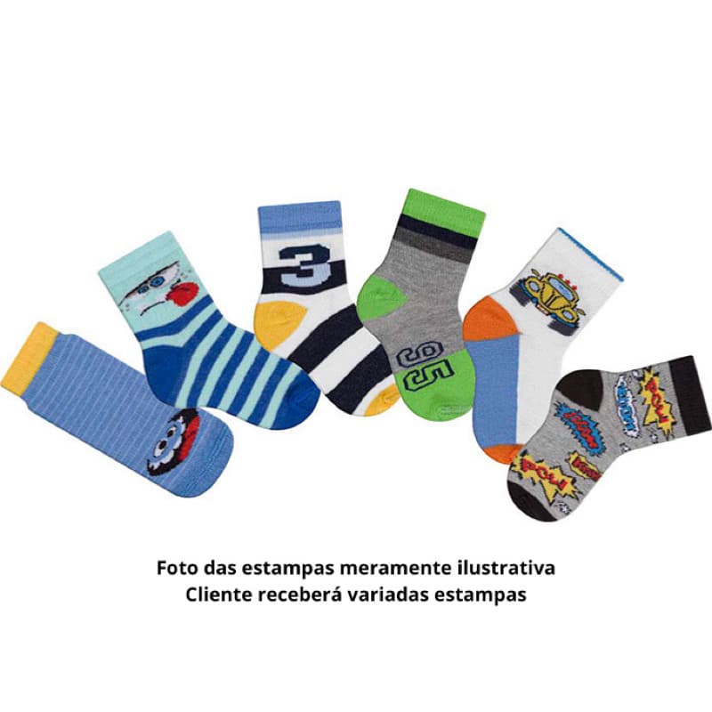 6 Pares Meias Bebê Kit Menino e Menina 3 Tamanhos Enxoval Maternidade
