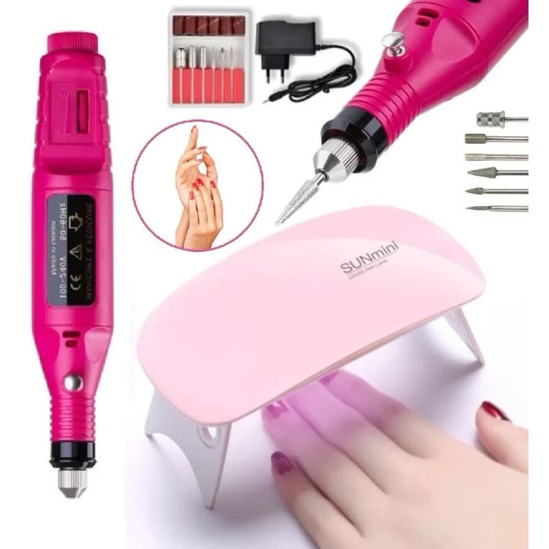 Kit Manicure Cabine Estufa de Unha Sun Mini + Lixa Lixadeira Elétrica - Envio Imediato