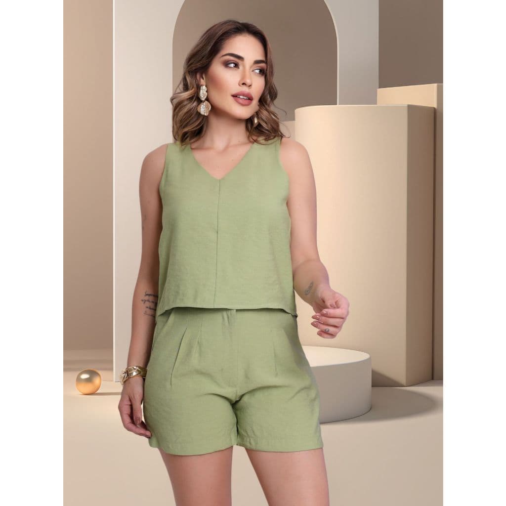 Conjunto Afaitaria | Sem Manga| Short com Bolsa com blusa