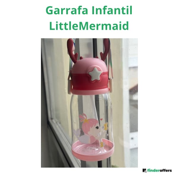 Garrafa de Água Para Criança, Alce Rosa, LittleMermaid, com canudo, com alça,não vaza.